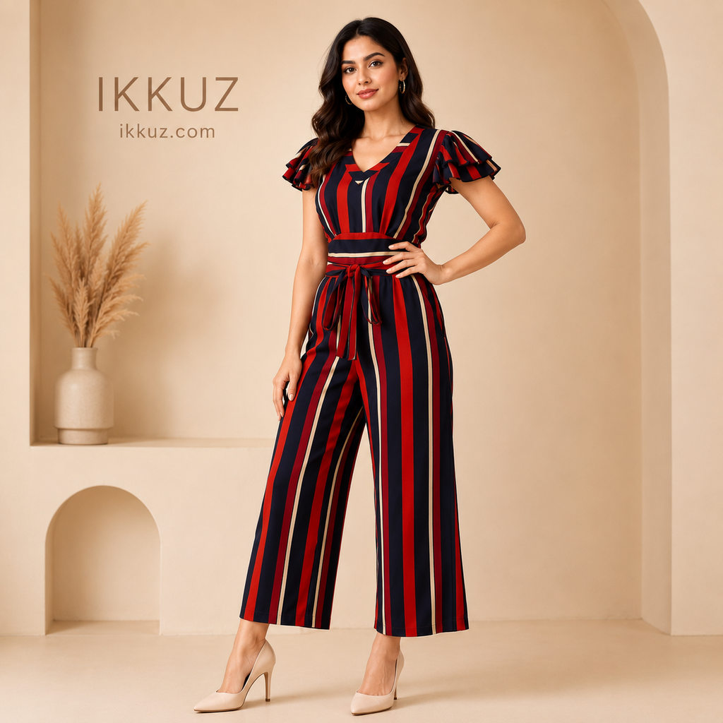 Elegance Multicolor Striped Pocket Jumpsuit for Women