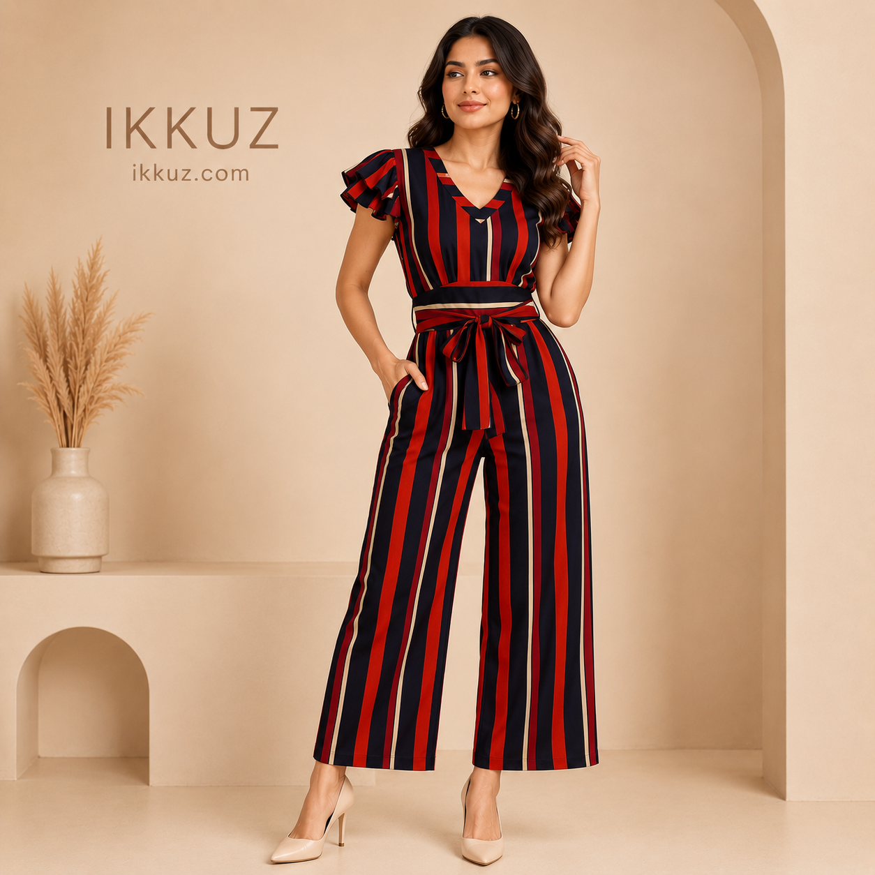 Elegance Multicolor Striped Pocket Jumpsuit for Women