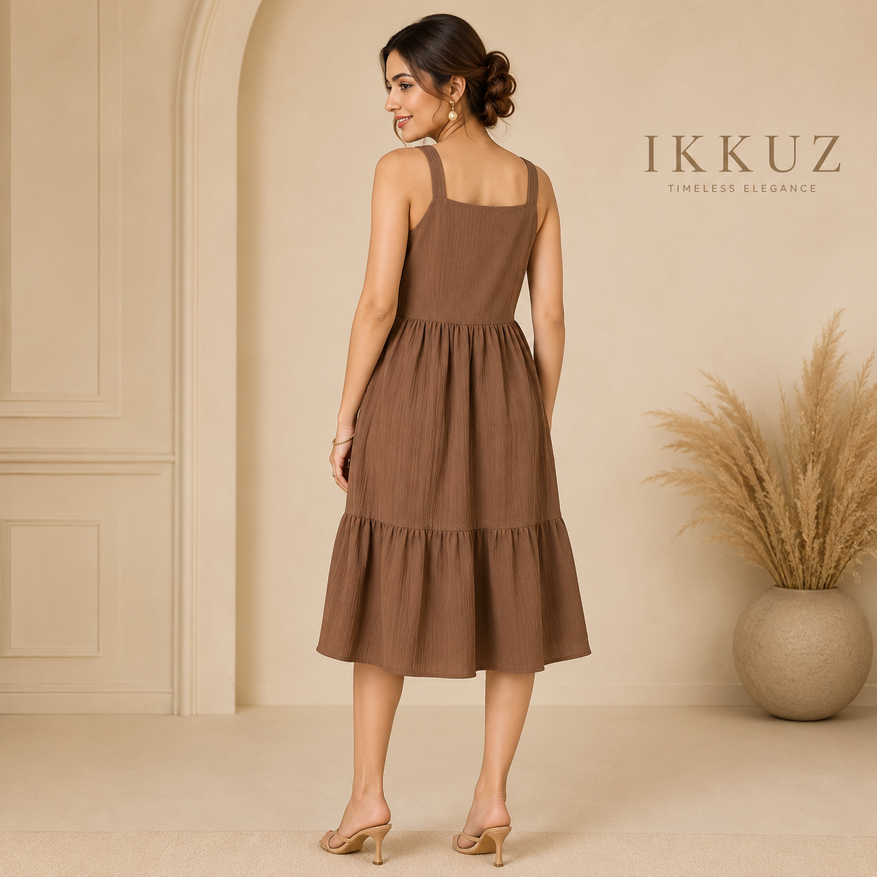 Women's Sleeveless Cotton Rayon Fit &amp; Flare Midi Dress with Pockets