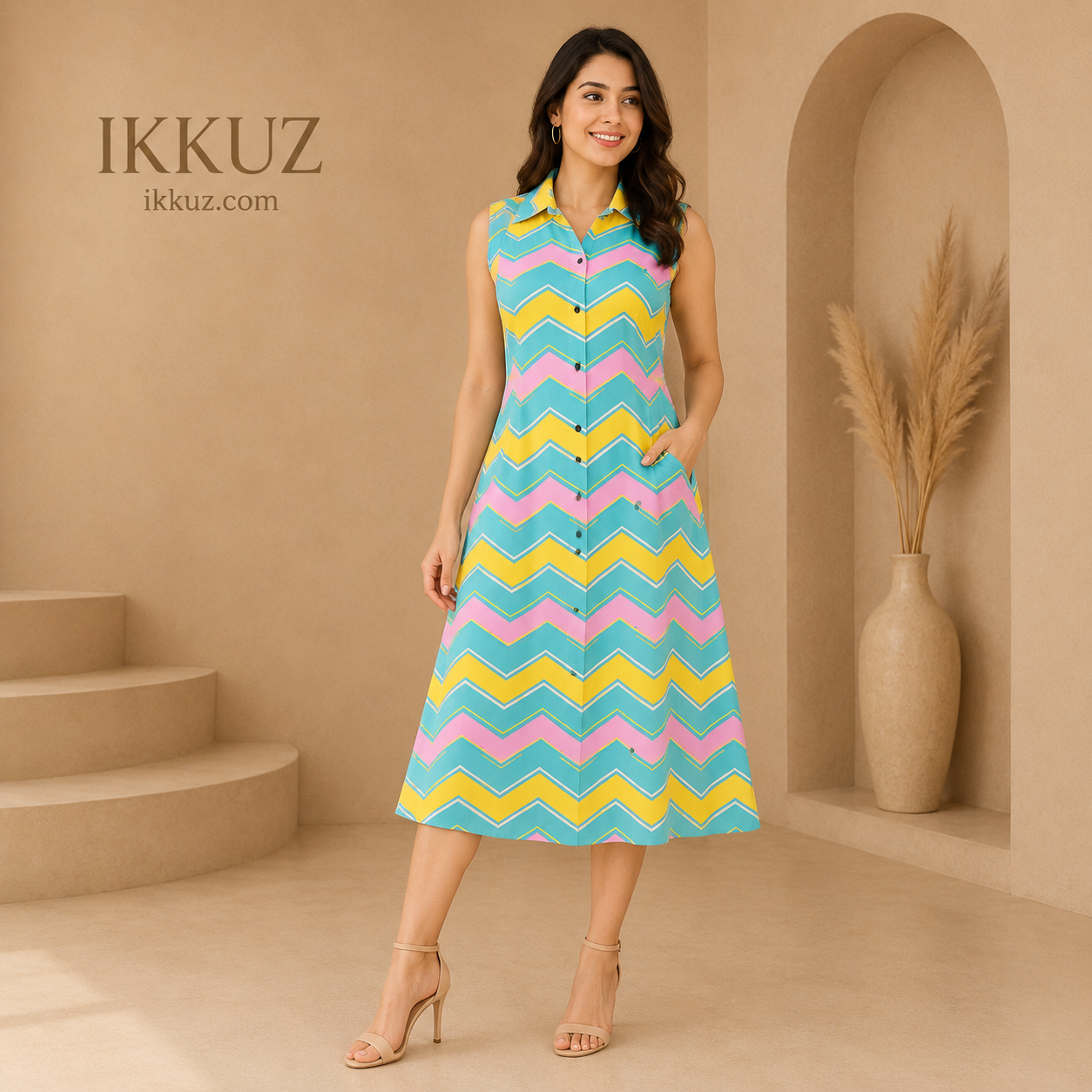 Women's Premium Printed Rayon Sleeveless Midi Dress