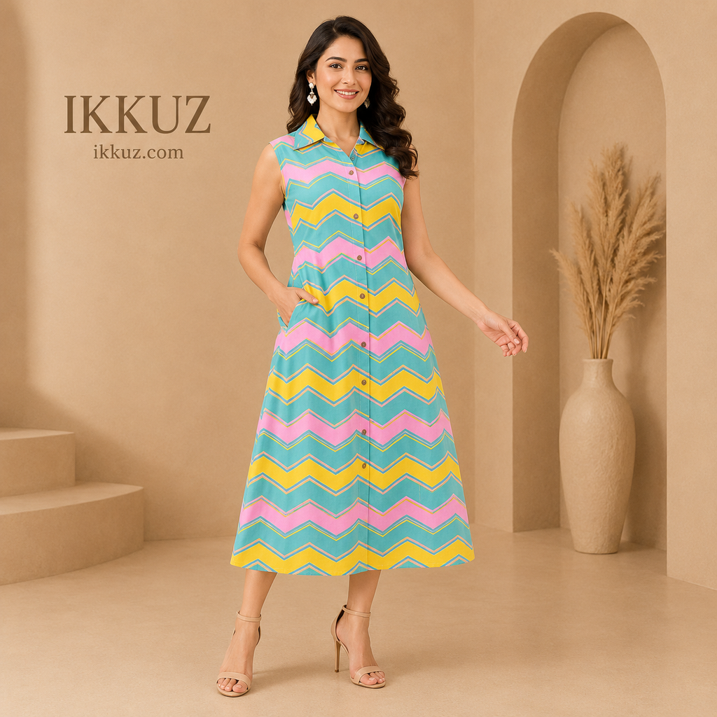 Women's Premium Printed Rayon Sleeveless Midi Dress