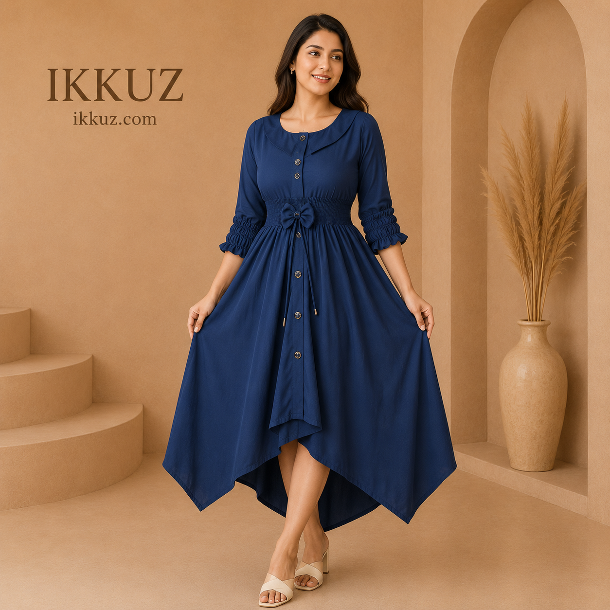 Women's Elegant Crepe A-Line Midi Dress