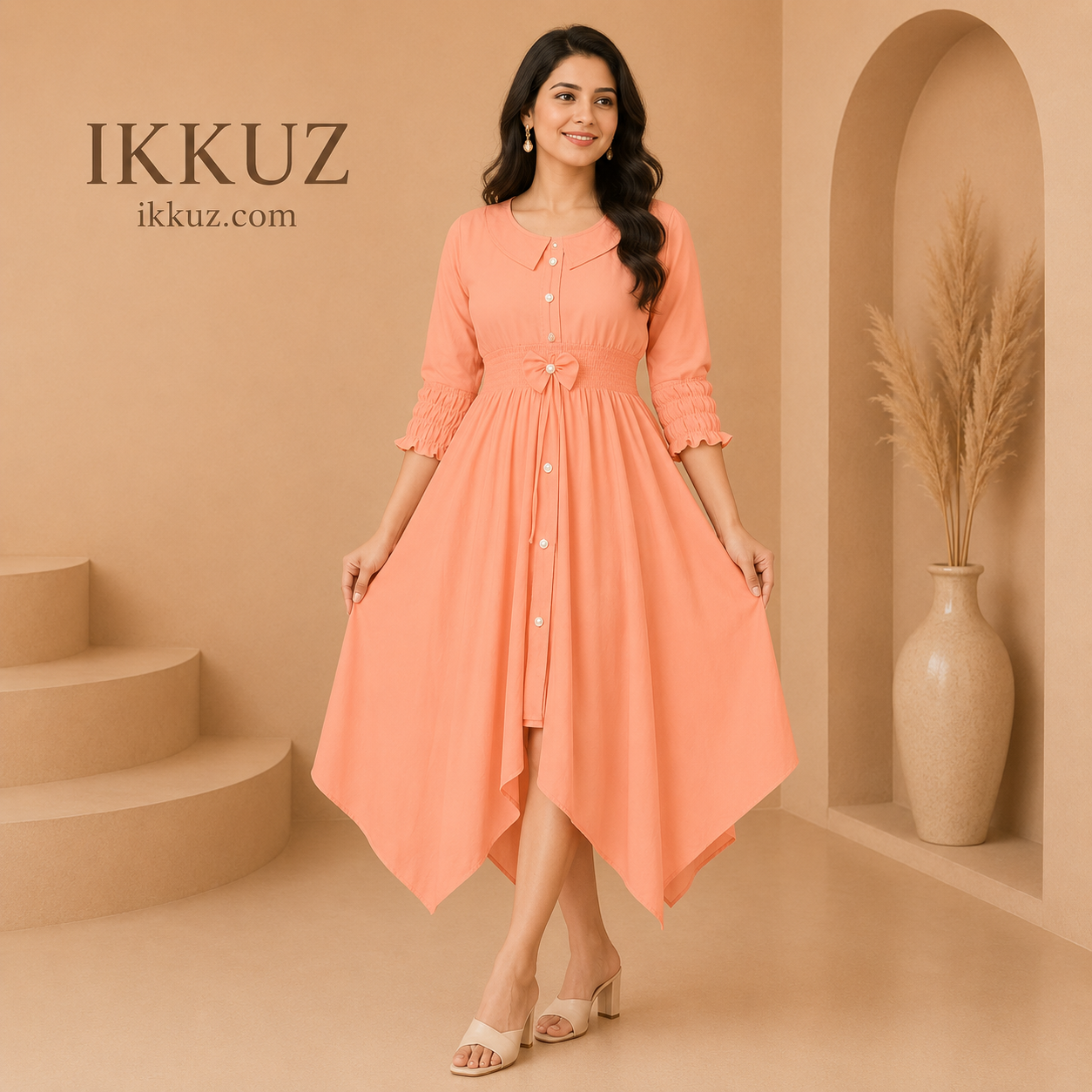 Women's Elegant Crepe A-Line Midi Dress