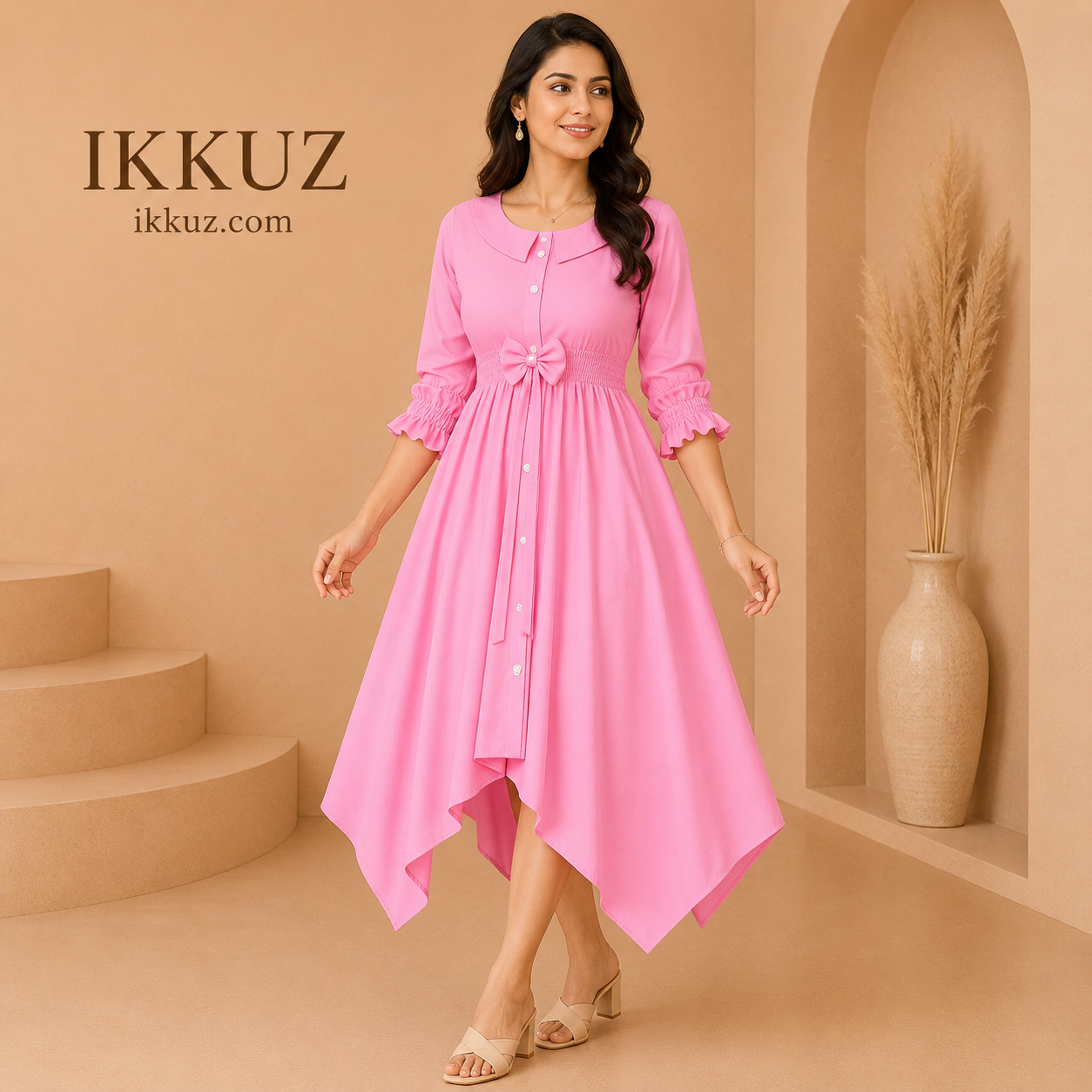 Women's Elegant Crepe A-Line Midi Dress