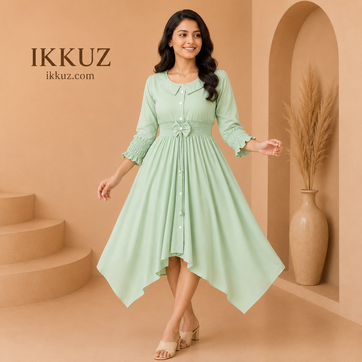 Women's Elegant Crepe A-Line Midi Dress