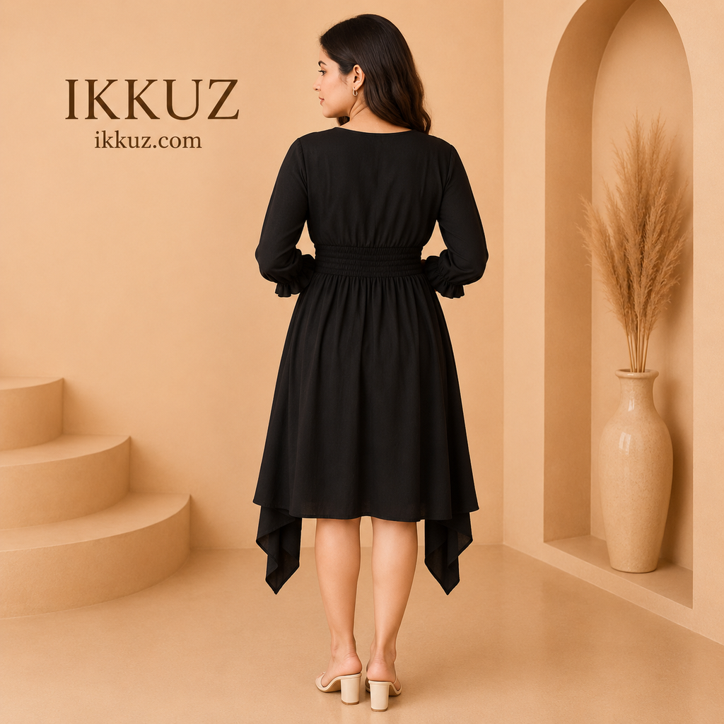 Women's Elegant Crepe A-Line Midi Dress