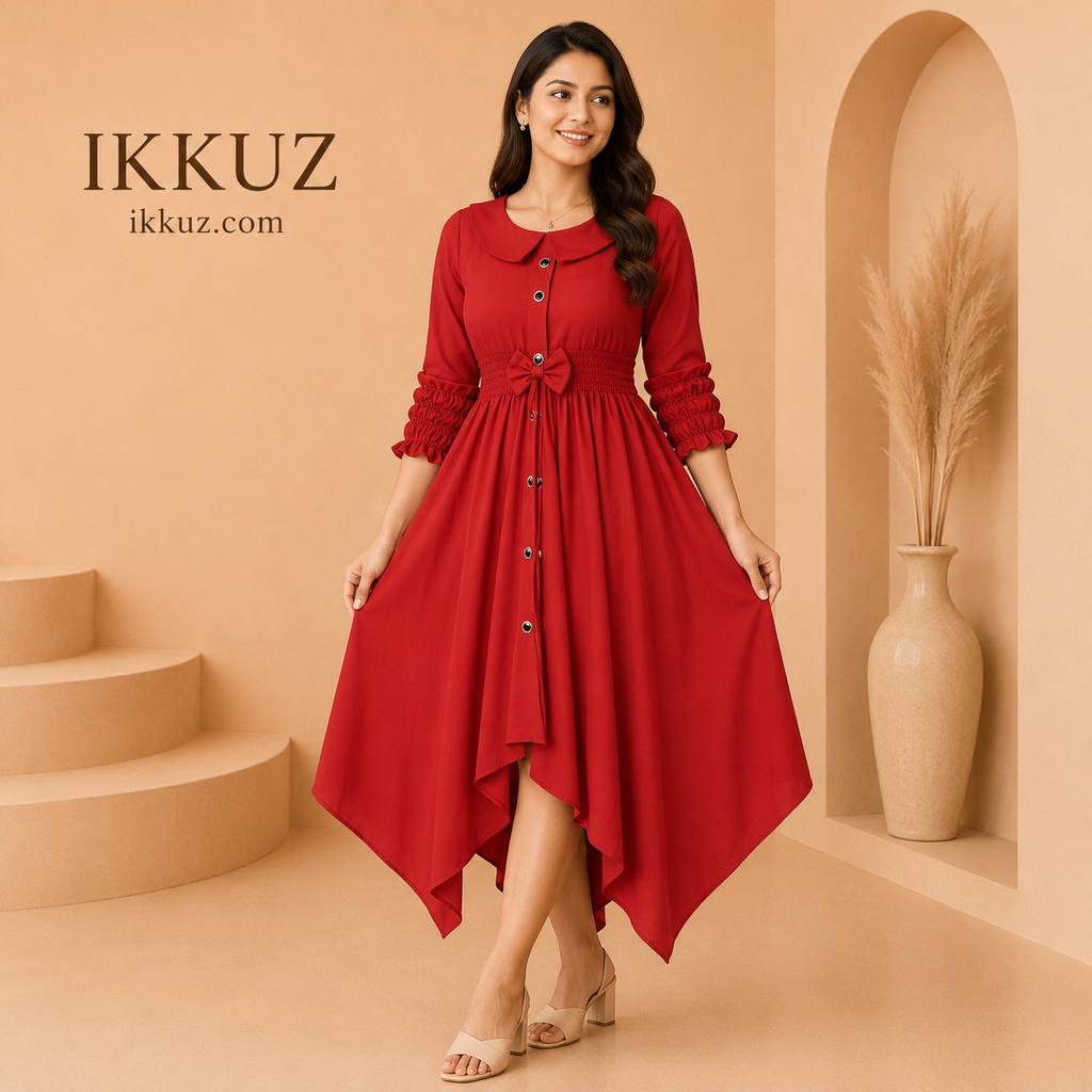 Women's Elegant Crepe A-Line Midi Dress