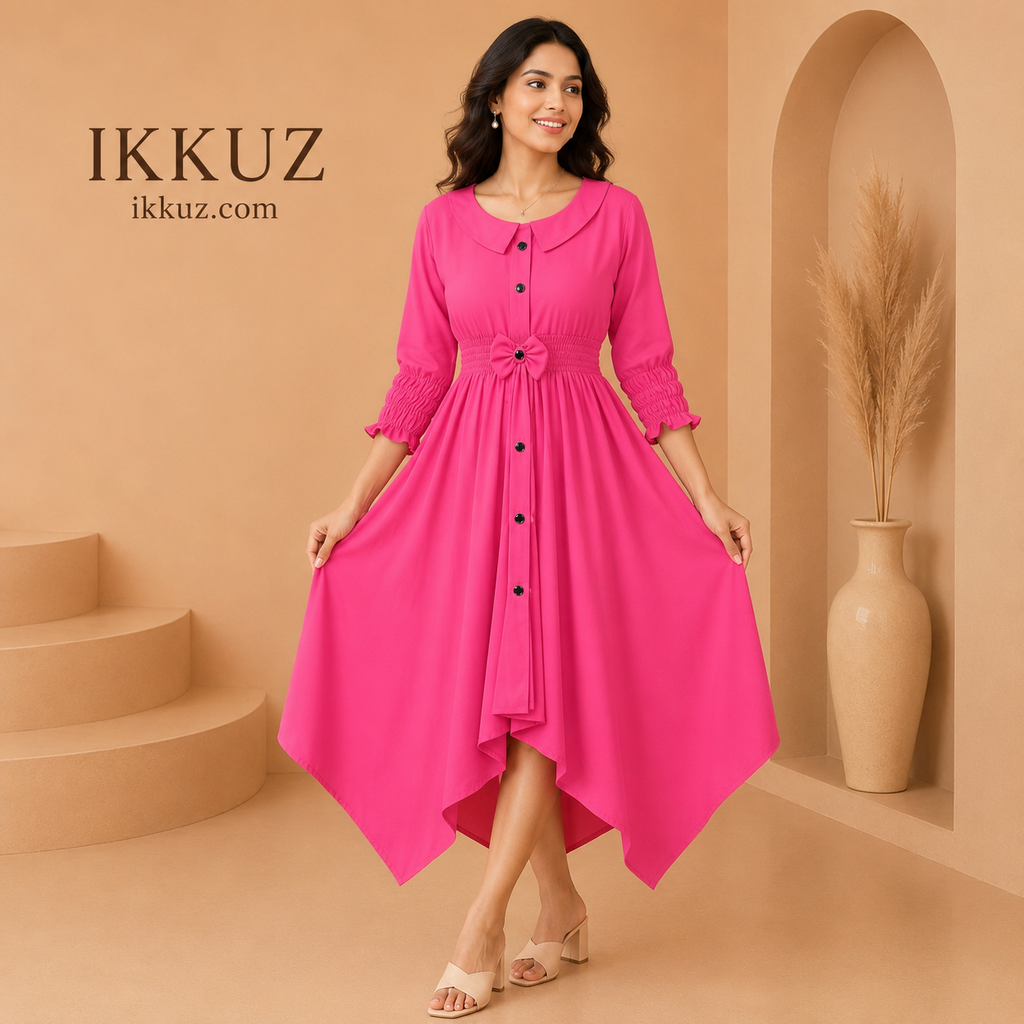Women's Elegant Crepe A-Line Midi Dress