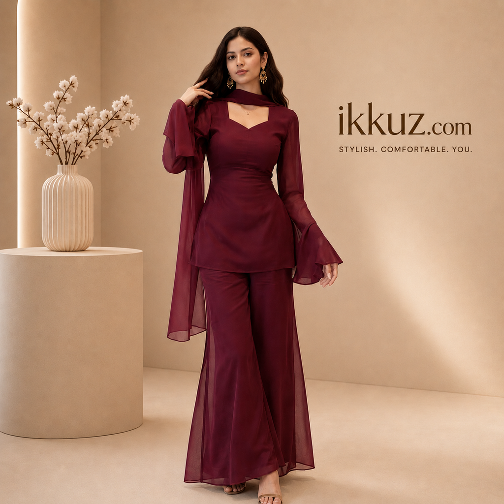 Women Festive Wear Party Wear Maroon Floor Length Gown