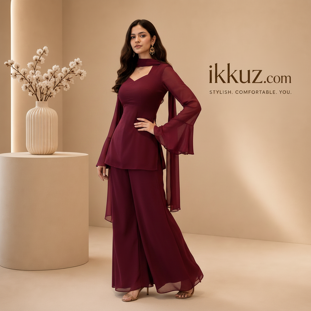 Women Festive Wear Party Wear Maroon Floor Length Gown