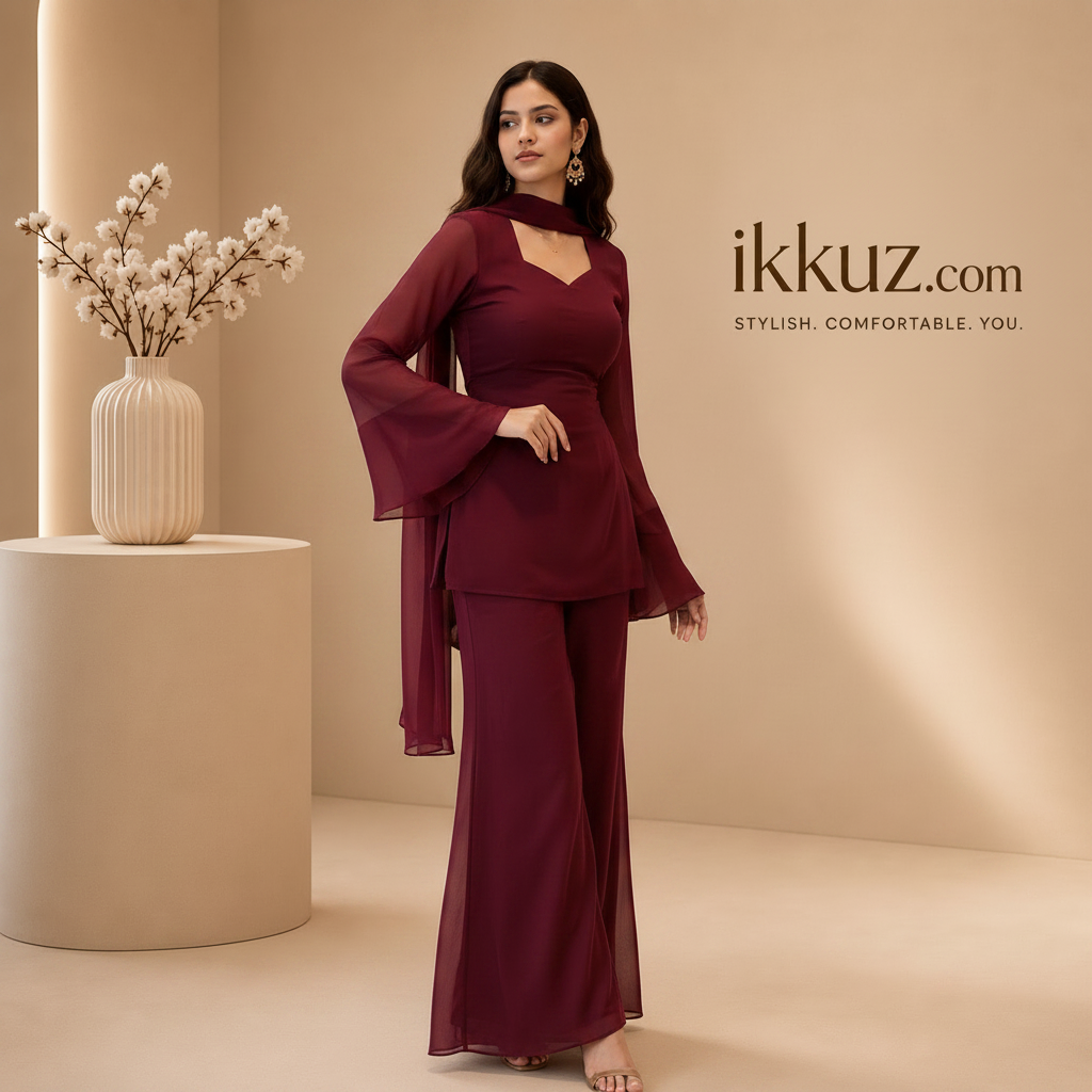 Women Festive Wear Party Wear Maroon Floor Length Gown