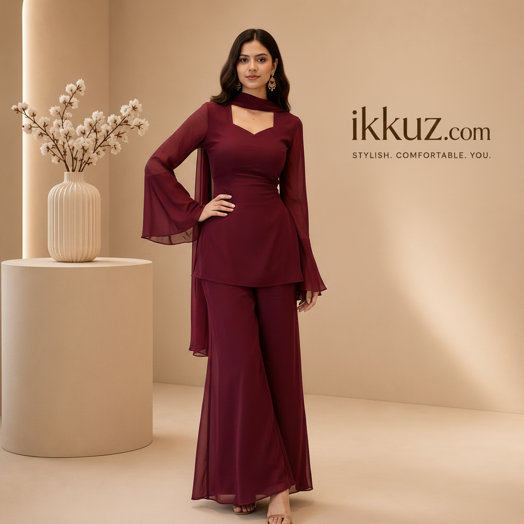 Women Festive Wear Party Wear Maroon Floor Length Gown