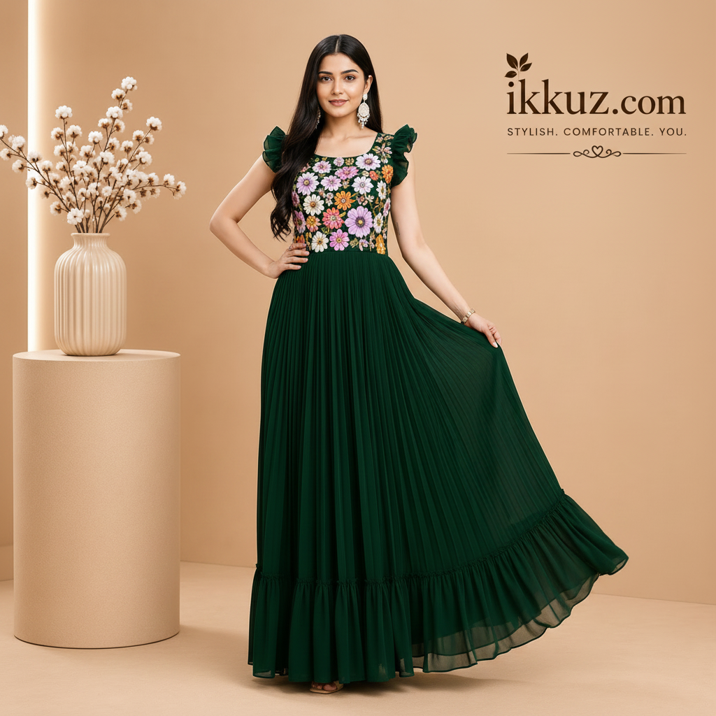 Faux Georgette Embroidered Women's Party Wear Maxi Gown