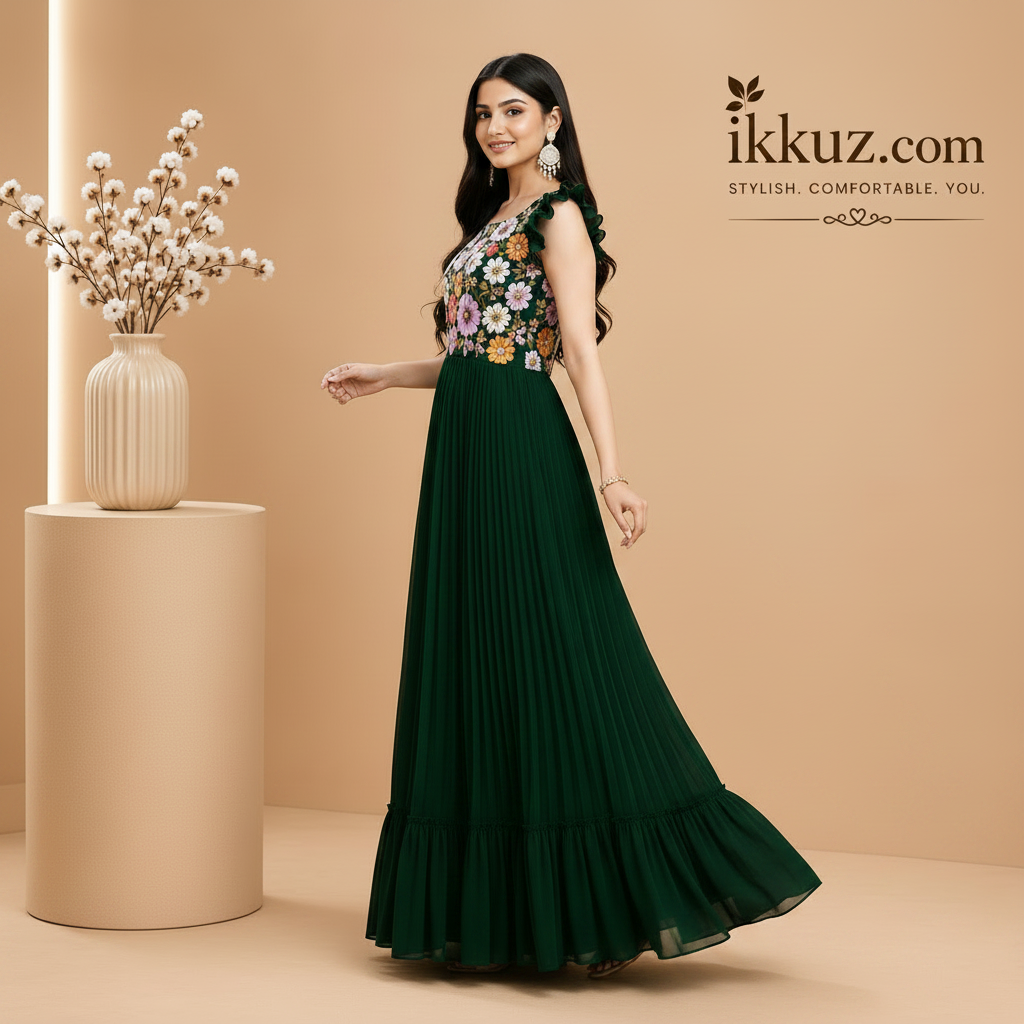 Faux Georgette Embroidered Women's Party Wear Maxi Gown