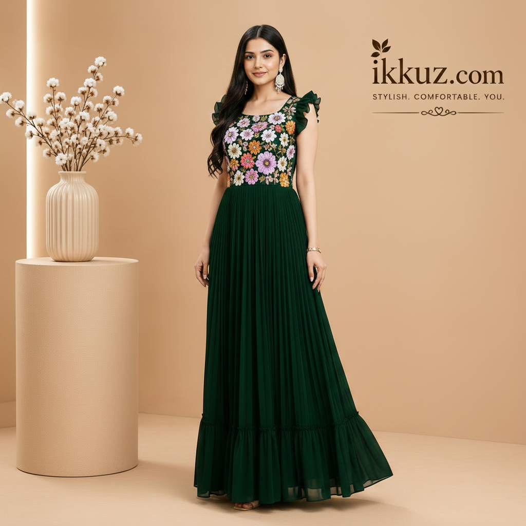 Faux Georgette Embroidered Women's Party Wear Maxi Gown