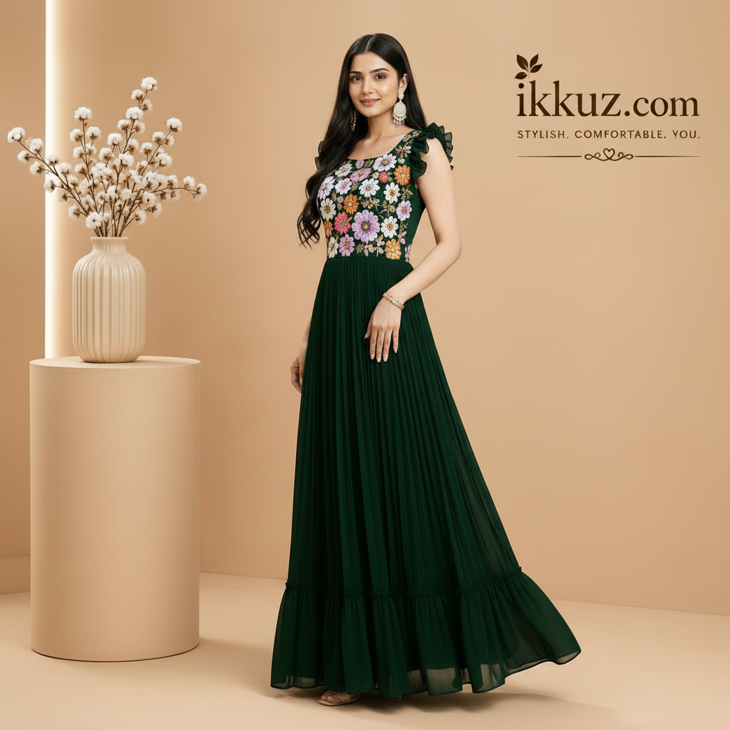 Faux Georgette Embroidered Women's Party Wear Maxi Gown
