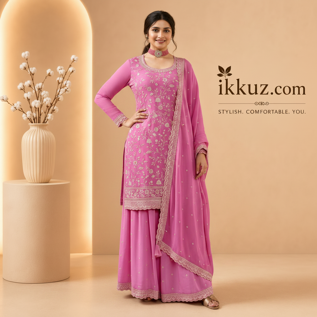 Pink Embroidered Shalwar Kameez Dupatta Dress – Designer Palazzo Suit