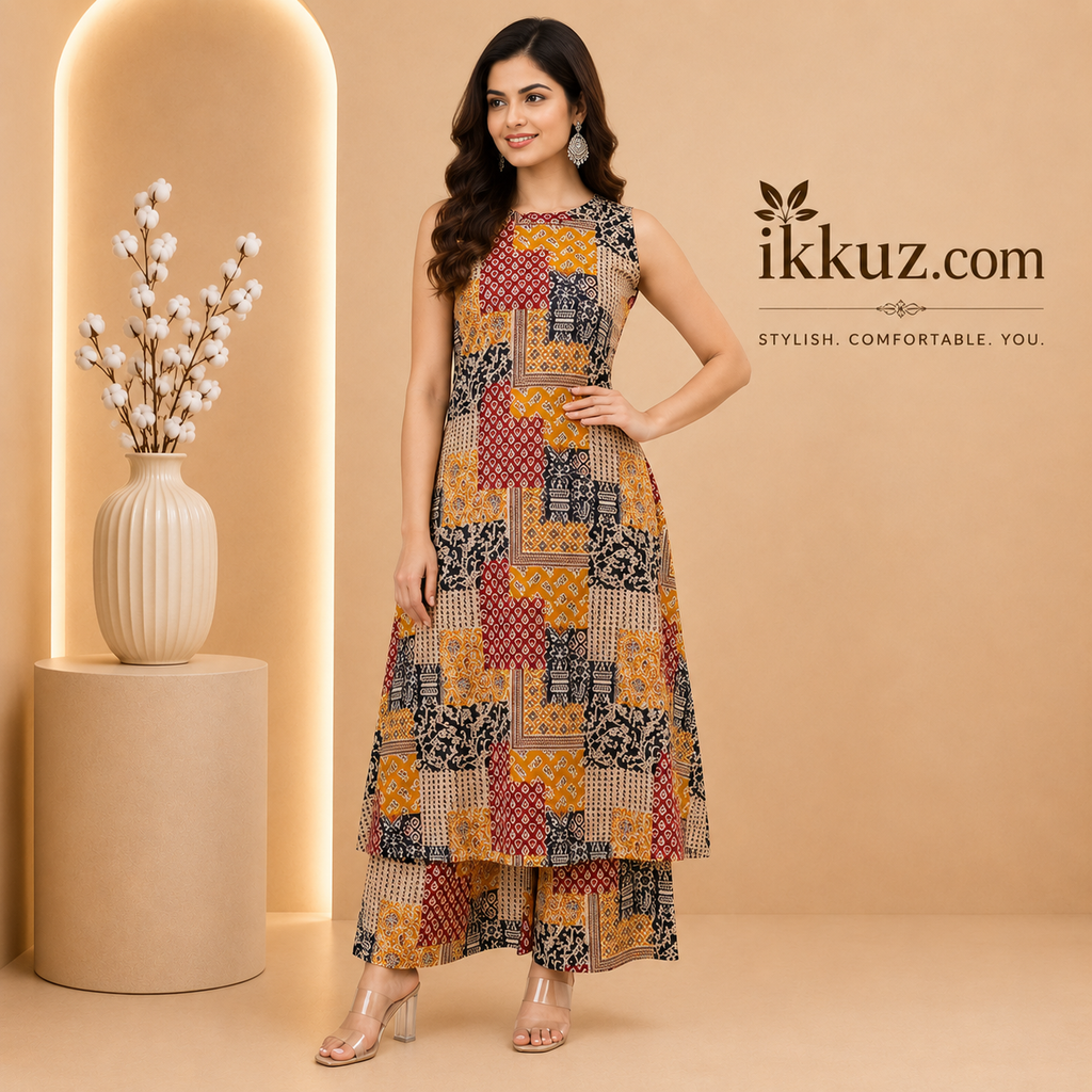 Printed Sleeveless Kurta Set for Women
