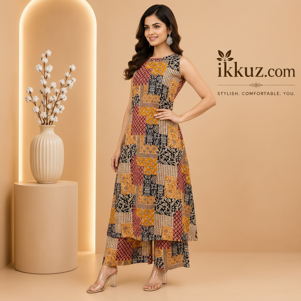 Printed Sleeveless Kurta Set for Women