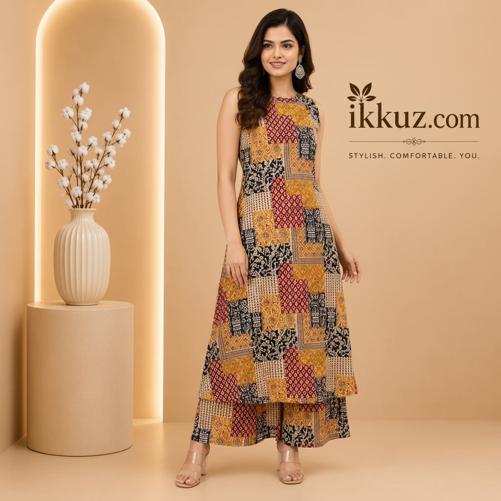 Printed Sleeveless Kurta Set for Women