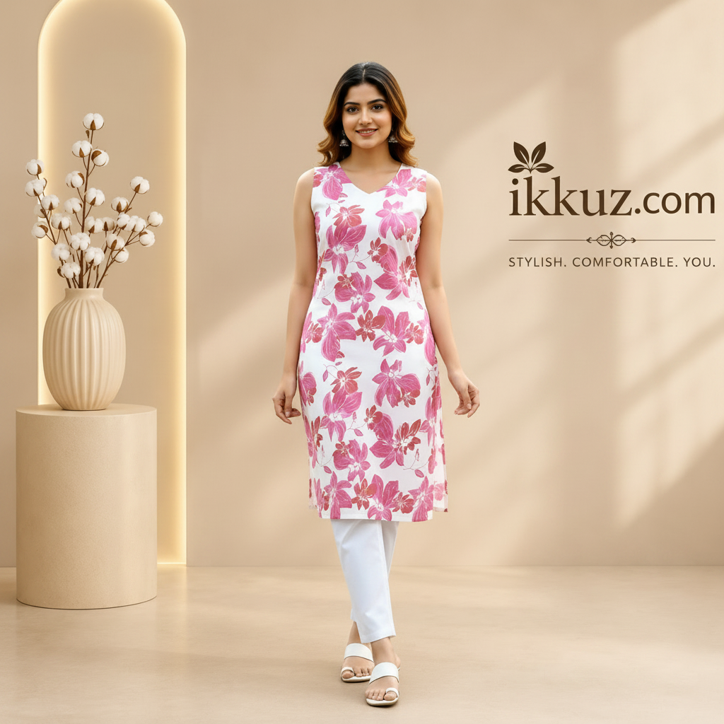 Stylish Floral Printed Sleeveless Kurti with Pant Set for Women