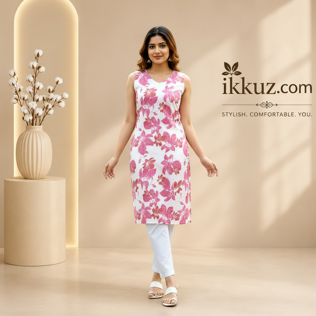 Stylish Floral Printed Sleeveless Kurti with Pant Set for Women