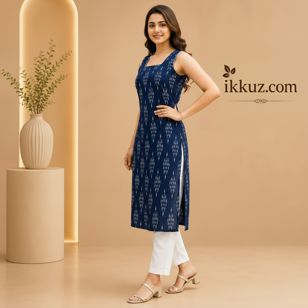 Floral Grace Sleeveless Rayon Kurti
