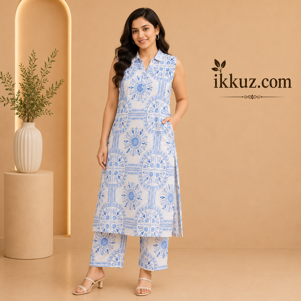 Blue Goal Printed Rayon Kurta Pant Set