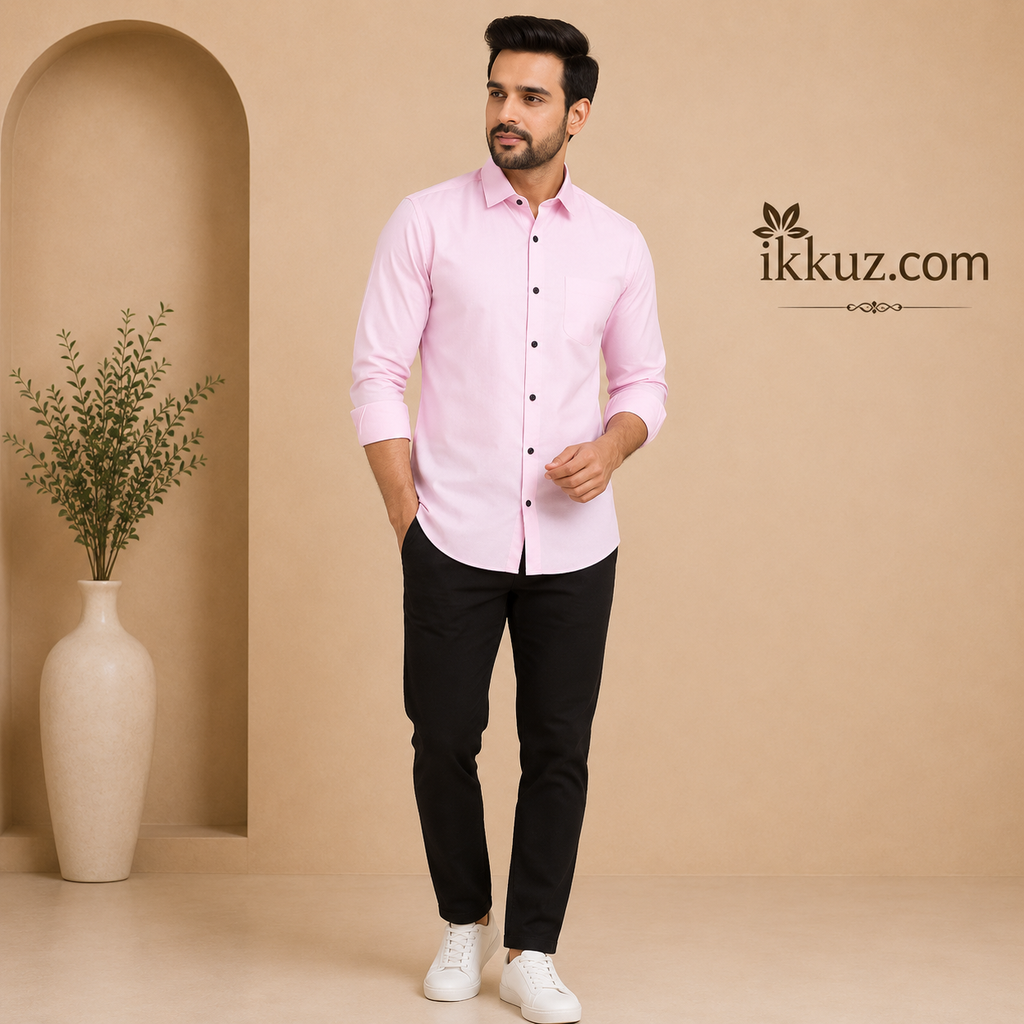 Fatty Mouse Men's Solid Cotton Blend Shirt