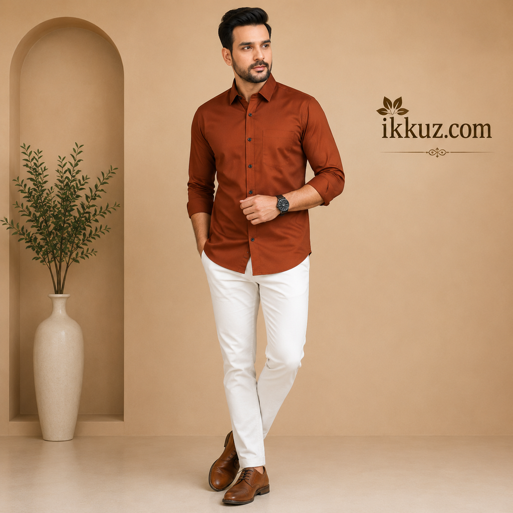 Fatty Mouse Men's Solid Cotton Blend Shirt