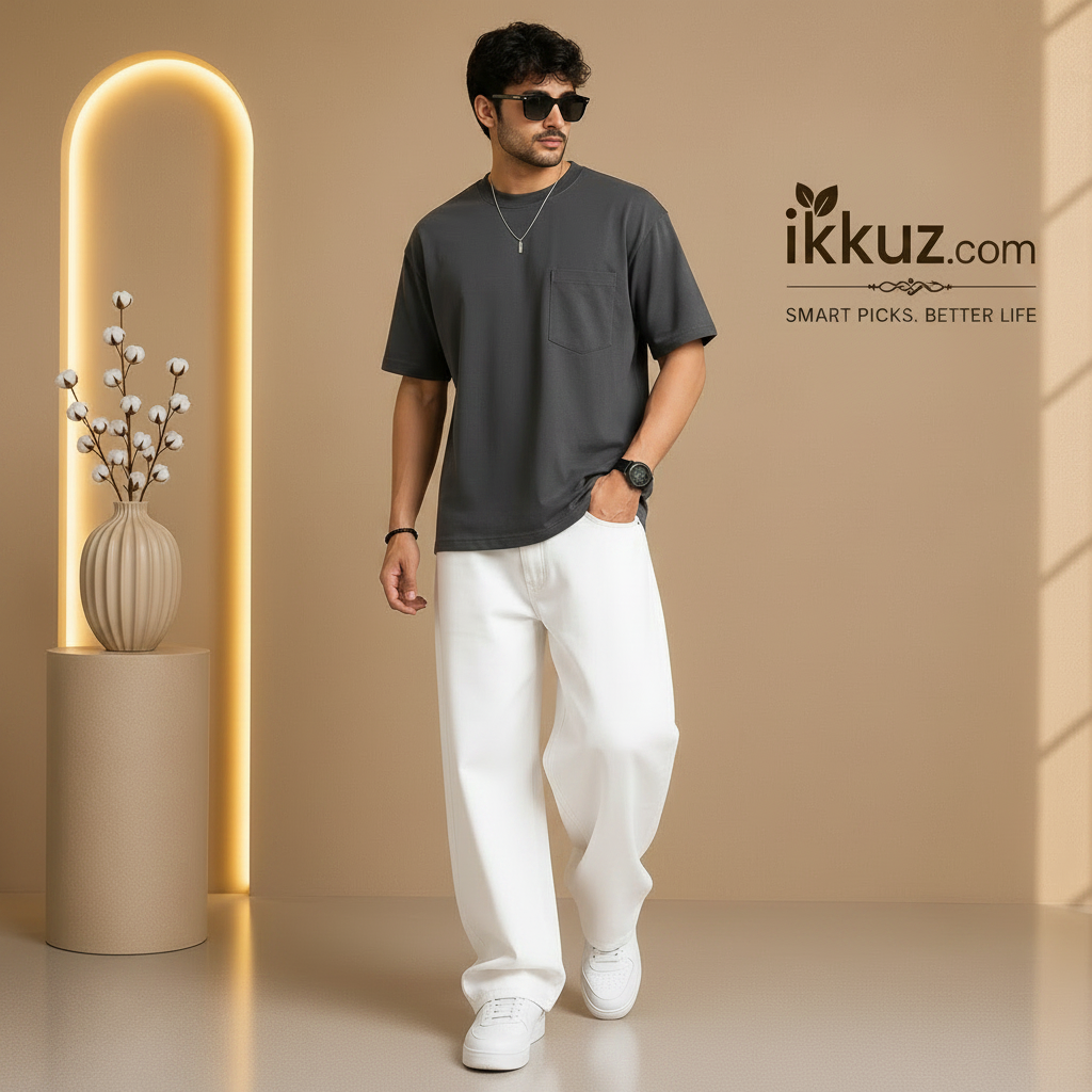 Men's Arctic White Baggy Fit Denim Jeans