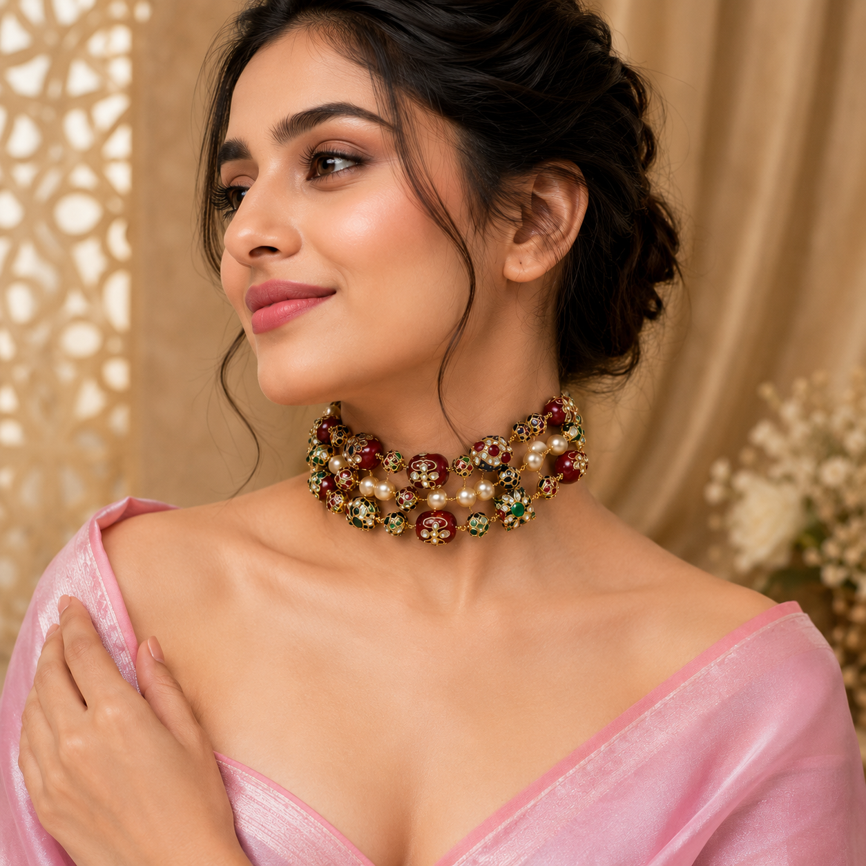 Navrang Pearl &amp; Meenakari Choker