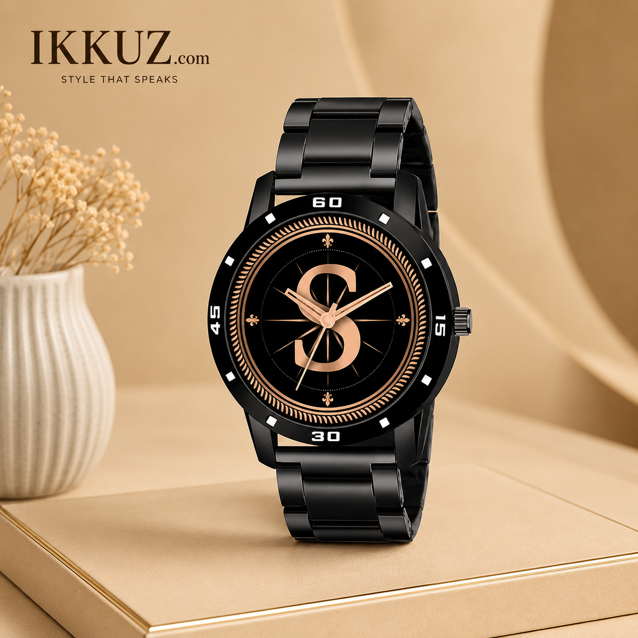 Signature "S" Black Analog Watch for Men &amp; Boys