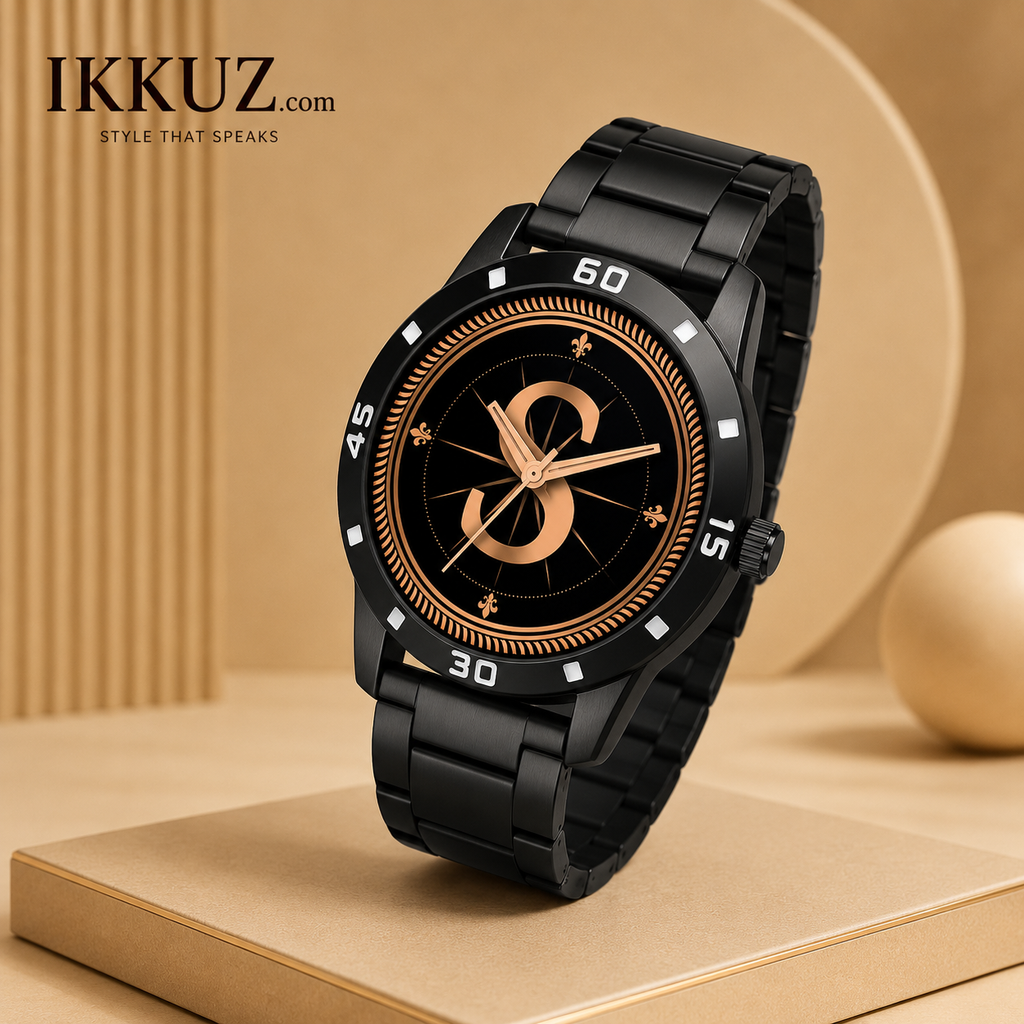 Signature "S" Black Analog Watch for Men &amp; Boys