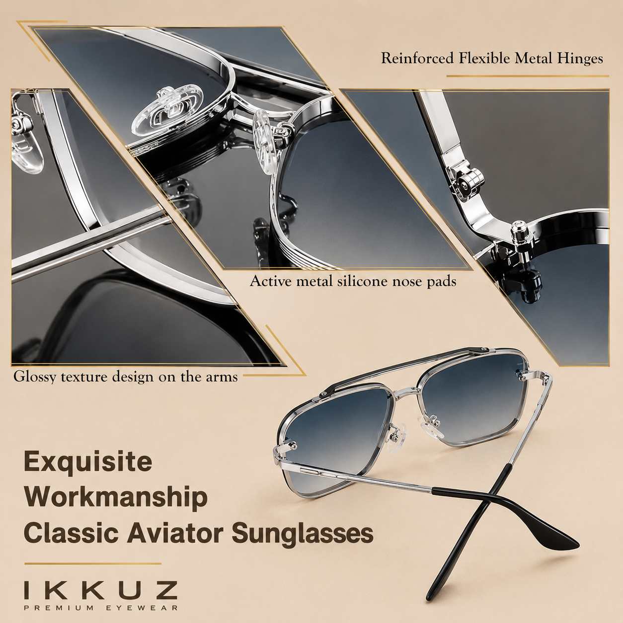 AeroVibe UV400 Vintage Pilot Square Sunglasses
