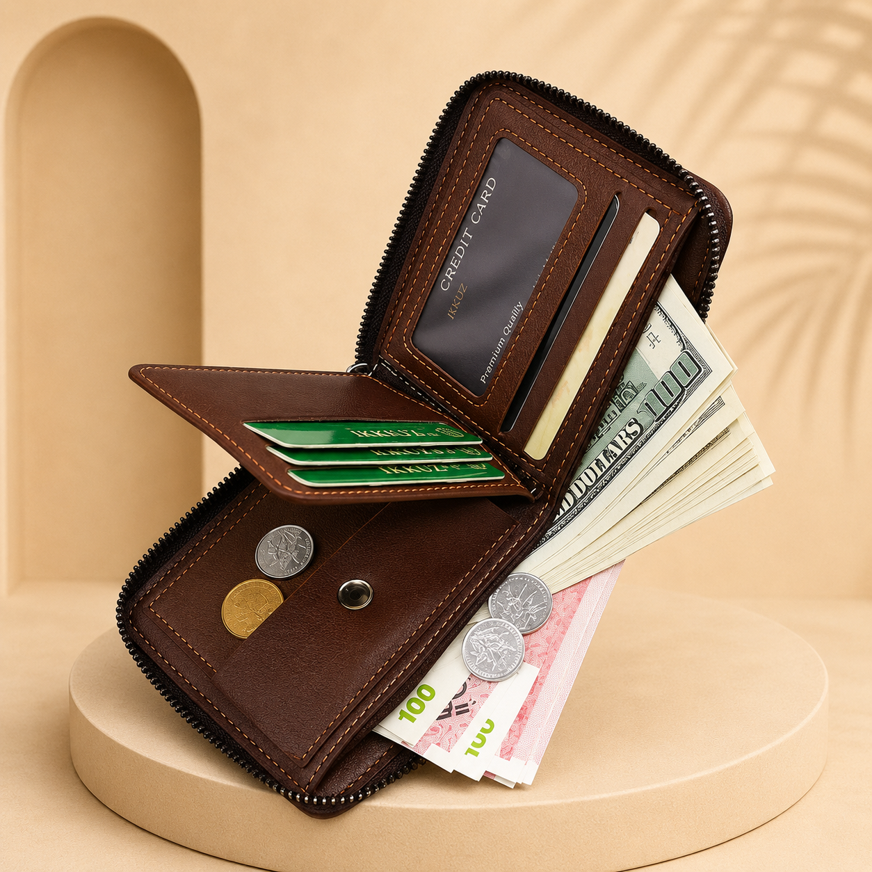 URBANVAULT™ Premium Leather Zipper Wallet for Men