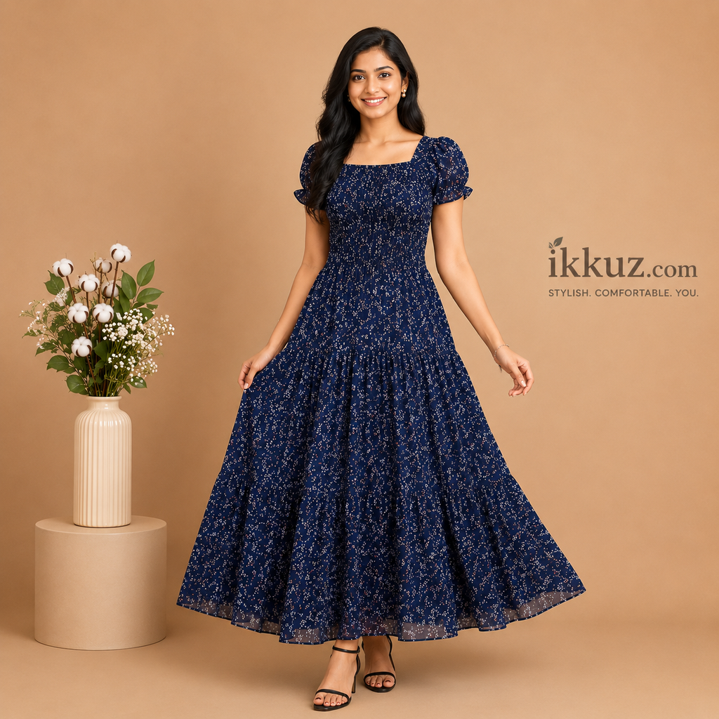 Women's Printed Georgette Maxi Gown Dress