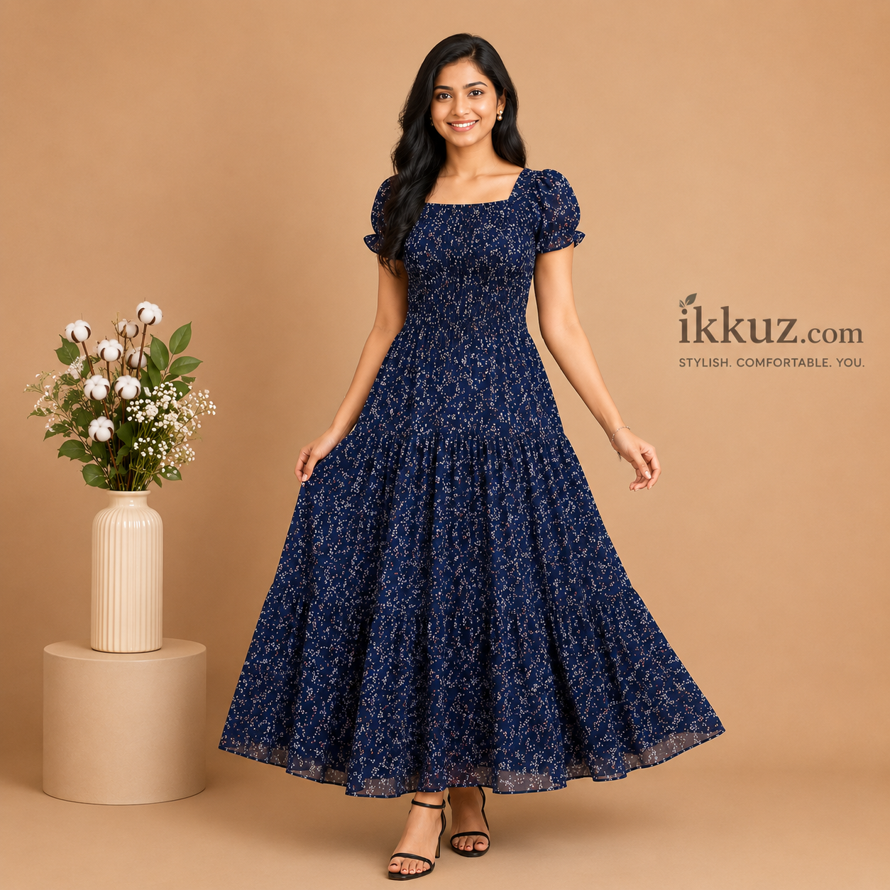 Women's Printed Georgette Maxi Gown Dress