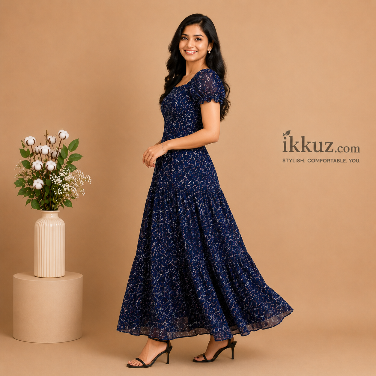 Women's Printed Georgette Maxi Gown Dress