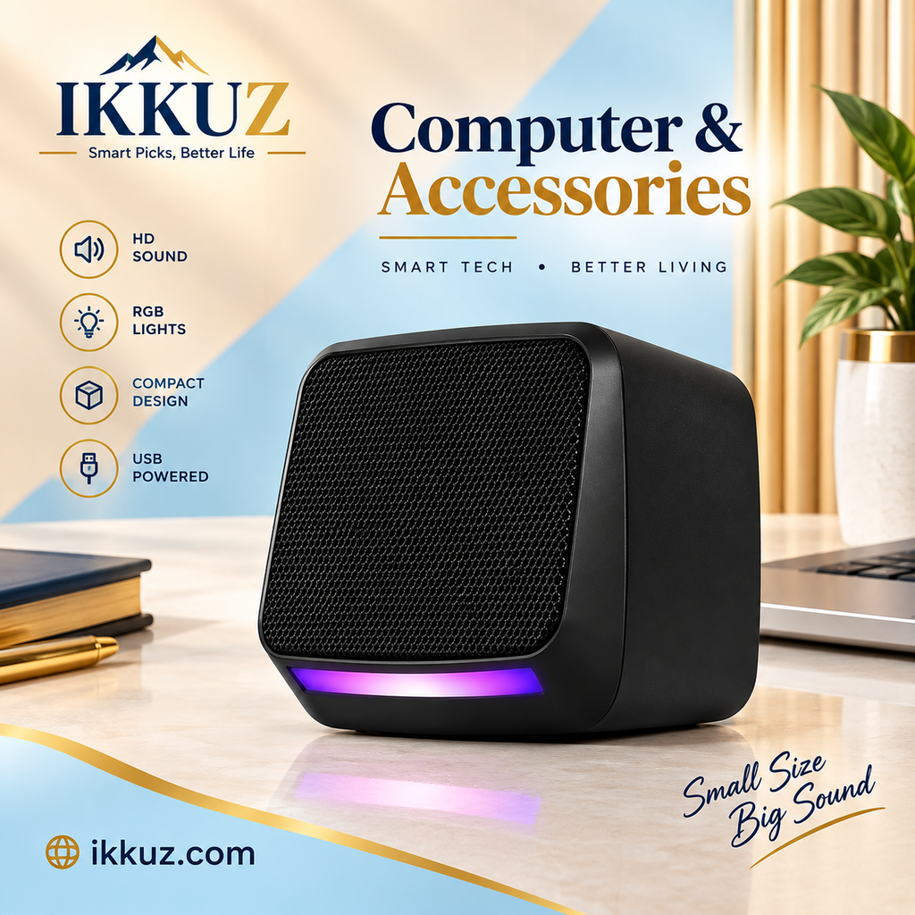 Stylish USB Desktop Speakers with Blue LED Light – HD Sound &amp; Deep Bass