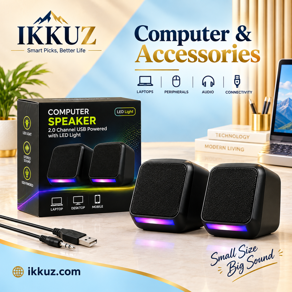 Stylish USB Desktop Speakers with Blue LED Light – HD Sound &amp; Deep Bass