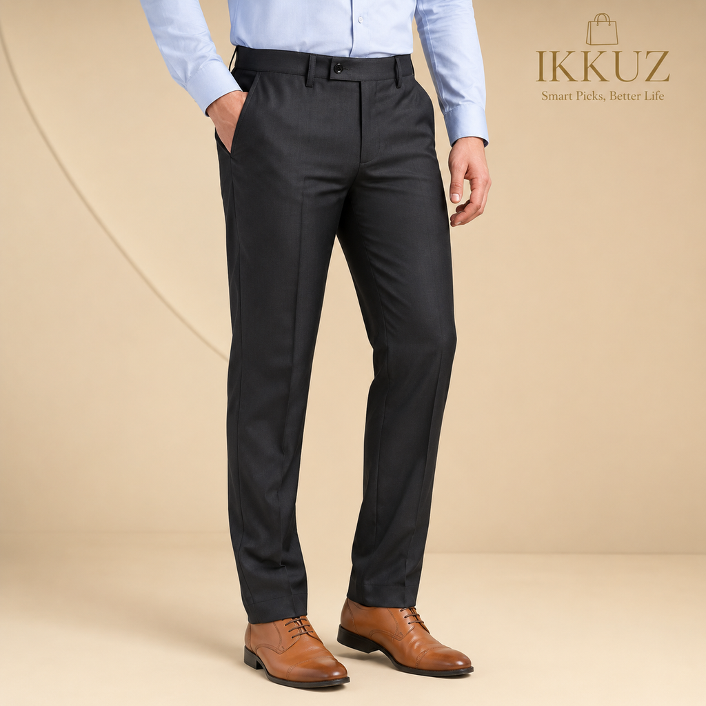 Men's Classic Grey Checked Slim Fit Trousers