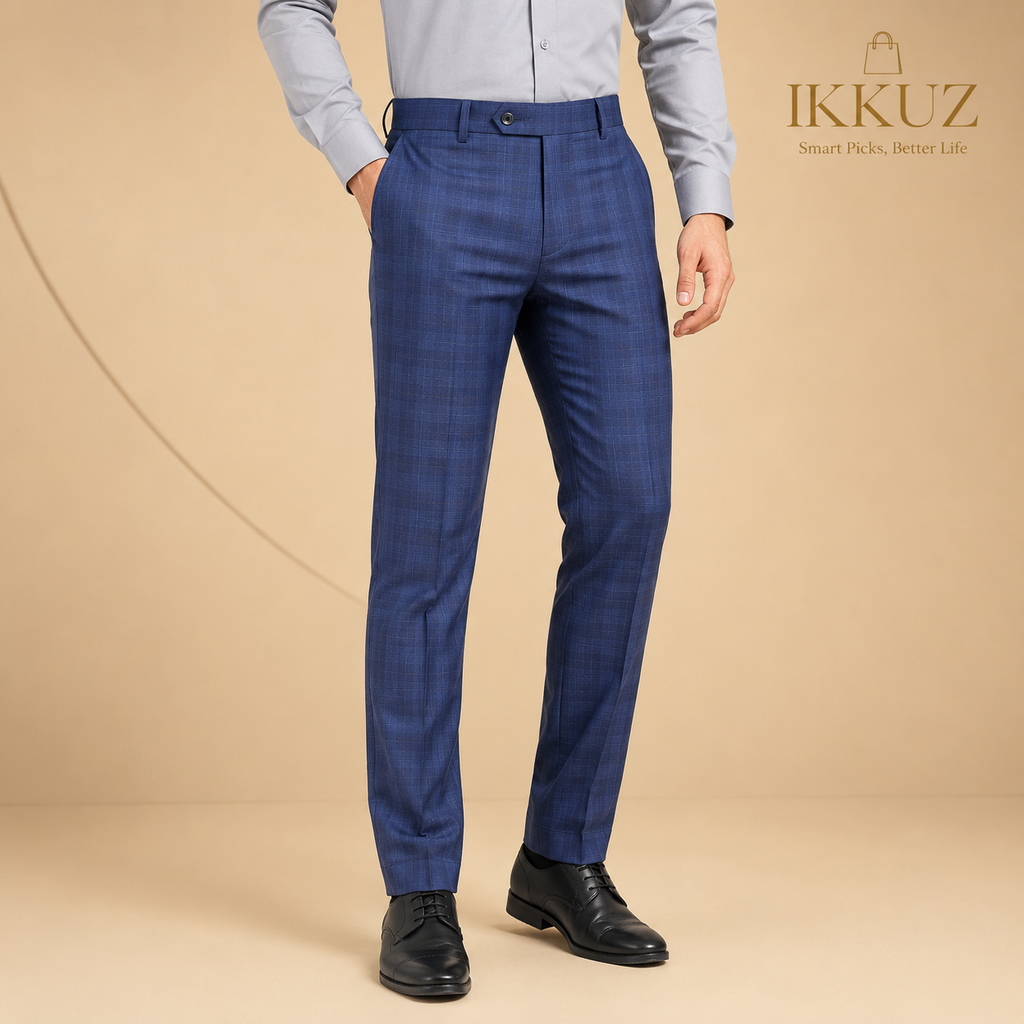 Men's Classic Grey Checked Slim Fit Trousers