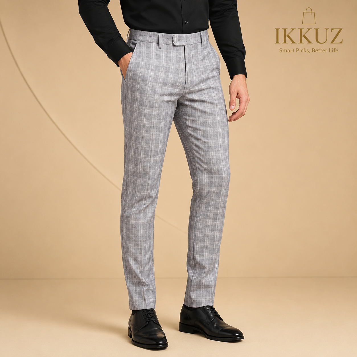 Men's Classic Grey Checked Slim Fit Trousers
