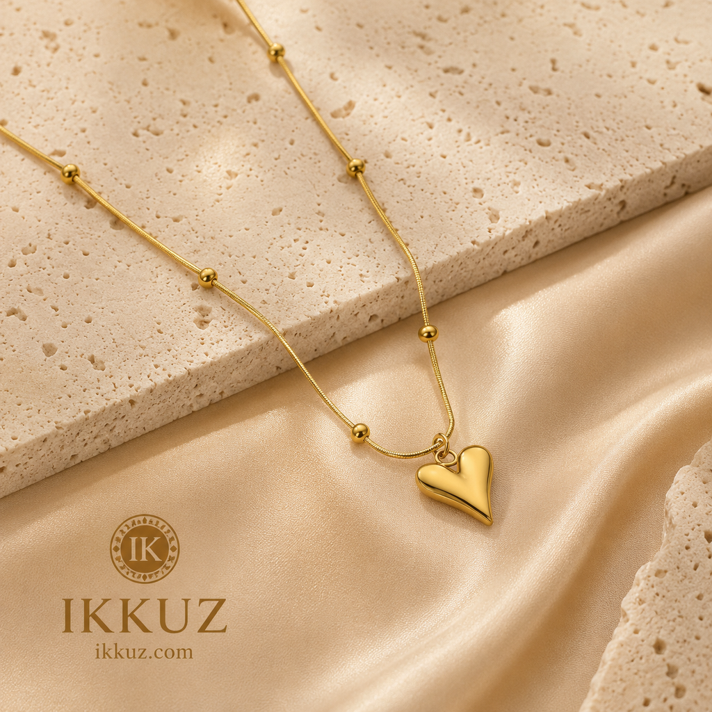 Luxe Heart Gold-Plated Stainless Steel Pendant Chain for Women &amp; Girls