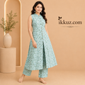 Aqua Bloom Printed Cotton Kurta Palazzo Set