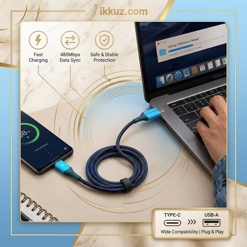 Fast Charging Type-C Cable with LED Indicator, 3A Support & Nylon Braided Design – 1 Meter