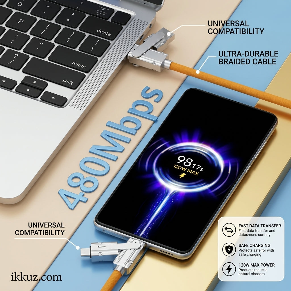 INOTREZ 4 in 1 Retractable Fast Charging & Data Cable | USB-A to Type-C, Lightning & USB-C to C/Lightning | 1 Meter | 4A | Multi-Color