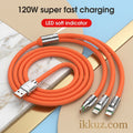 3 IN 1 Fast Charging &amp; Data Sync Cable | Type-C, Micro USB &amp; Lightning | Durable Nylon Braided Universal Charging Cable | Orange