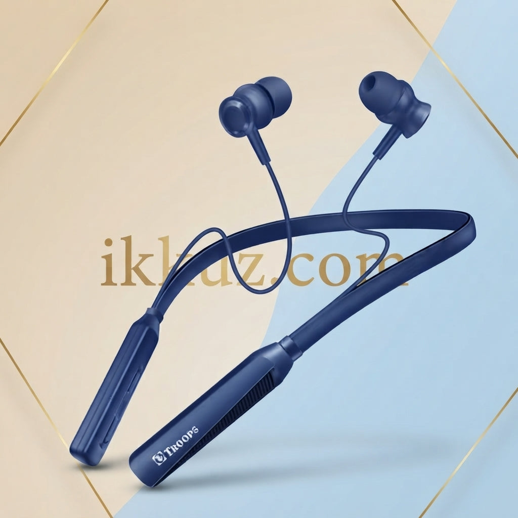 TP TROOPS Wireless In-Ear Neckband Earphones with 10mm Drivers, 20+ Hours Playtime, Type-C Fast Charging, Built-in Mic &amp; Voice Assistant – Blue